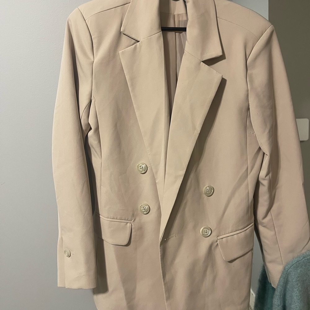 JustFab Light Beige Double-Breasted Blazer